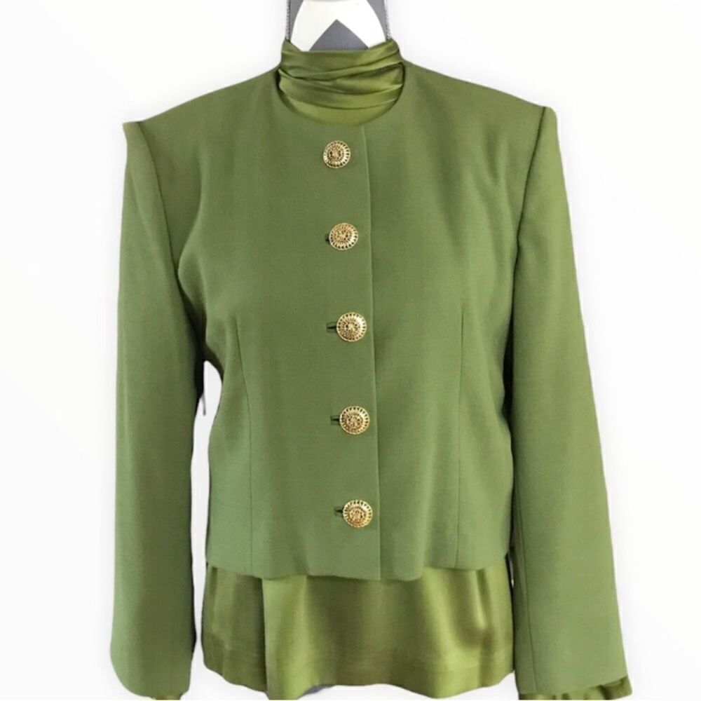 Vintage Doncaster Size 8 Green 100% Wool Suit Jacket